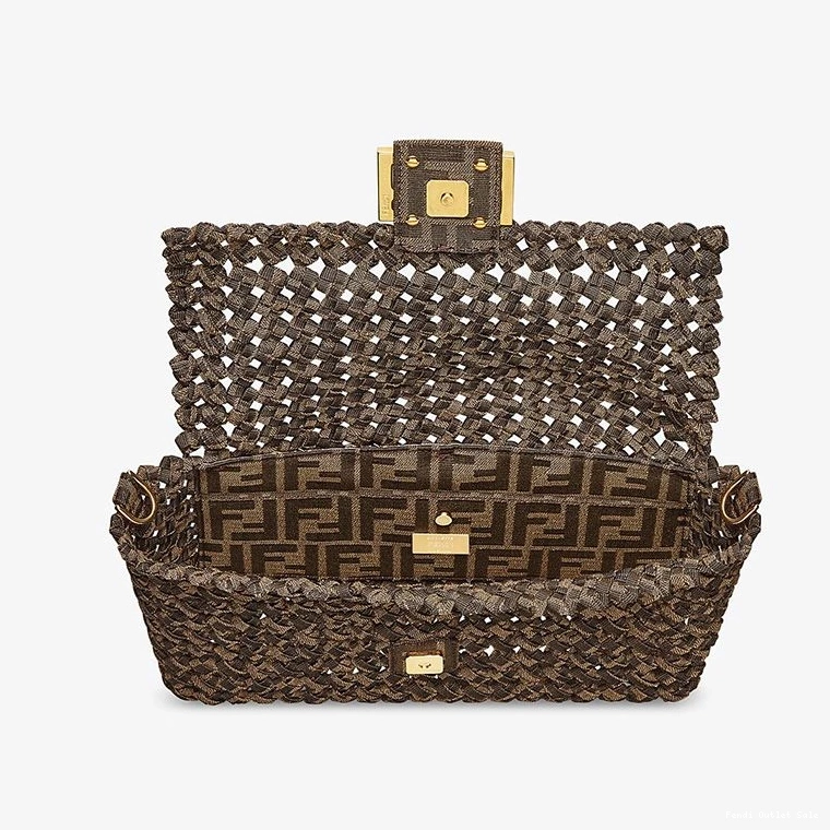 Affordable Baguette Interlace Medium Bag In Fabric Coffee Fendi 0822
